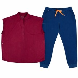 FIGS Raphaela XL Top Zamora XXL Jogger Scrub Set Bundle Burgundy Navy